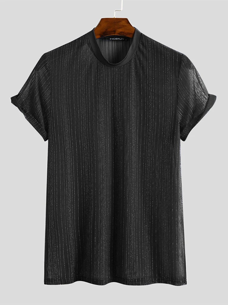 Mens Striped Mesh See Through T-Shirt 7 Mens Striped Mesh See Through T-Shirt - Image 5