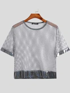 Mens Round Neck Mesh Short Sleeve T-Shirts -Incerun Shop d146668d 2a23 40f4 9650 98019ab0f24f