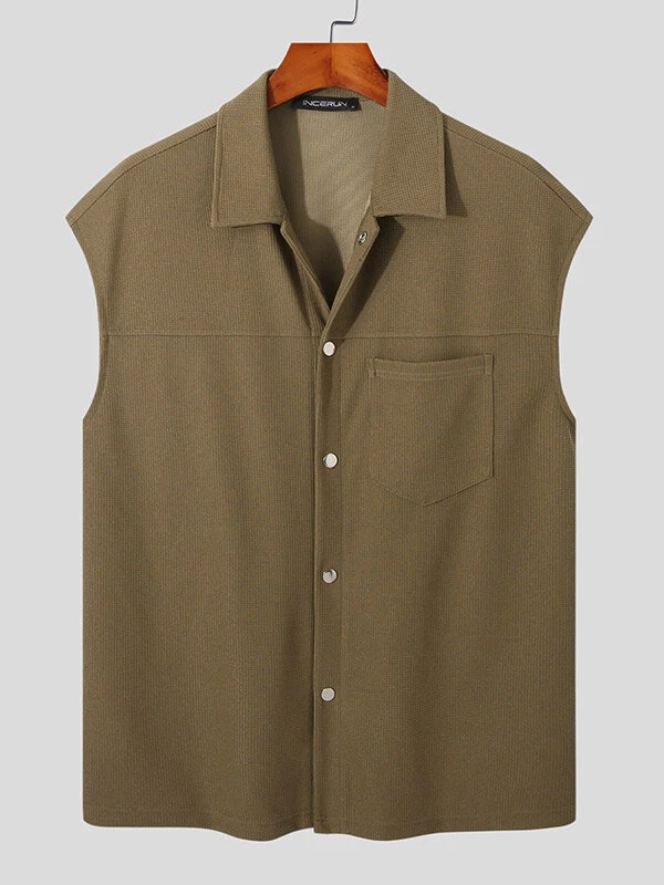 Mens Knit Textured Lapel Snap Button Sleeveless Vest 6 Mens Knit Textured Lapel Snap Button Sleeveless Vest - Image 4