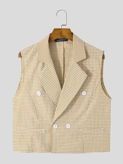 Men Plaid Double Breasted 2 Piece Set -Incerun Shop d1dcf36a e5ea 4c82 882a 09a80a9d32cd