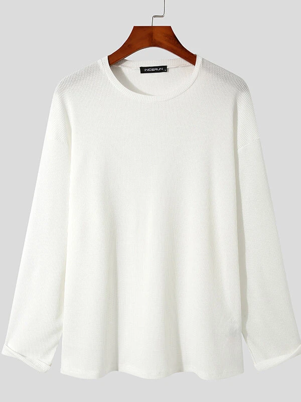 Mens Round Neck Waffle Long Sleeve T-Shirt 9 Mens Round Neck Waffle Long Sleeve T-Shirt - Image 7