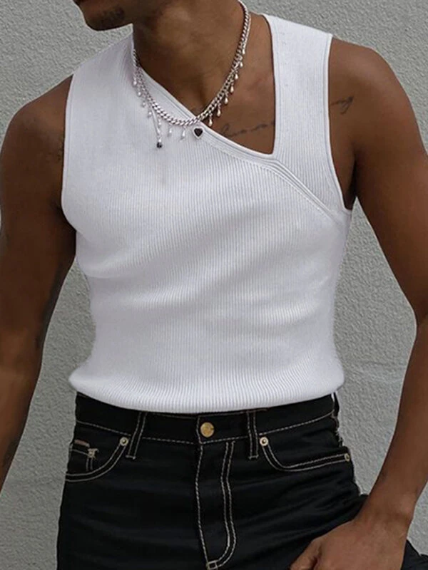 Men Knitted Pit Strip Cutout Bevel Collar Vest 4 Men Knitted Pit Strip Cutout Bevel Collar Vest - Image 2