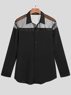 Men Sexy Mesh Patchwork Long Sleeve Shirt 12 Men Sexy Mesh Patchwork Long Sleeve Shirt -Incerun Shop d2f45252 01dc 43ae 82b5 0b1f7f427ee4