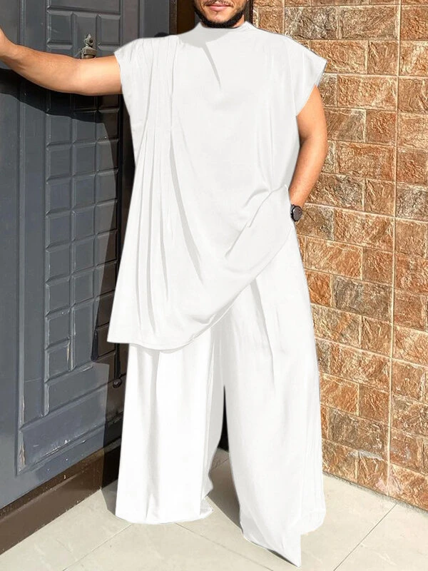 Men Plain Pleated Loose 2 Piece Set 4 Men Plain Pleated Loose 2 Piece Set - Image 2