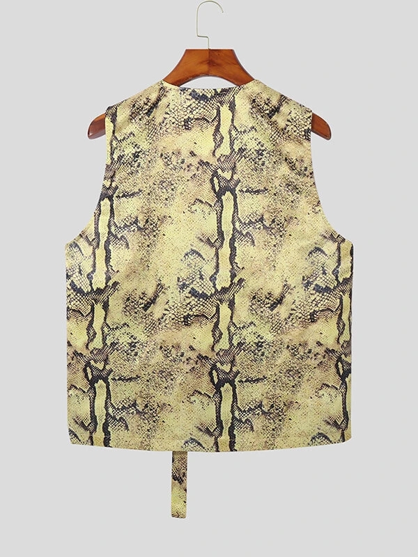 Men Sexy Snakeskin Print Open Front Waistcoat 7 Men Sexy Snakeskin Print Open Front Waistcoat - Image 5