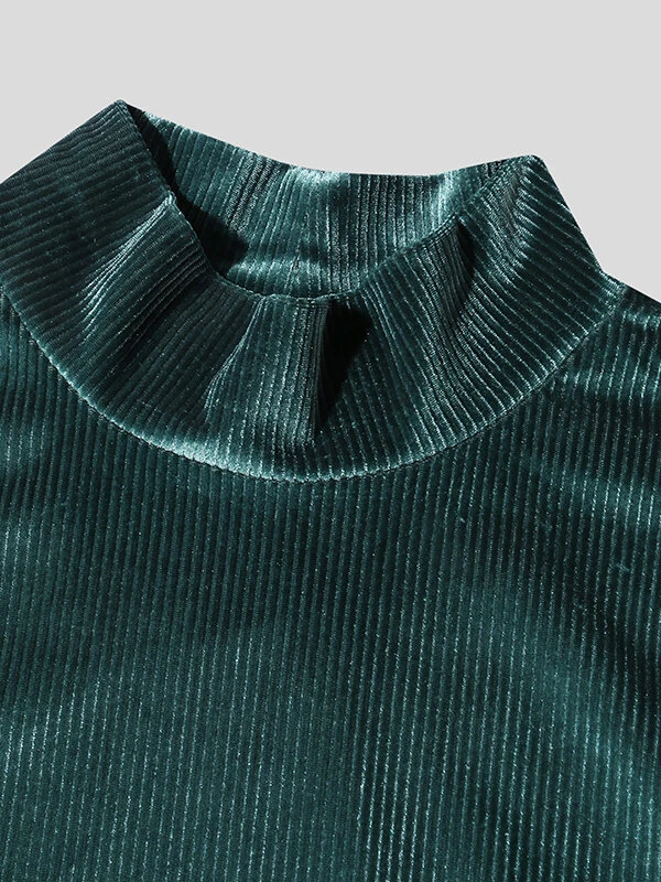 Mens High Neck Velvet Striped Long-sleeved T-Shirt 7 Mens High Neck Velvet Striped Long-sleeved T-Shirt - Image 5