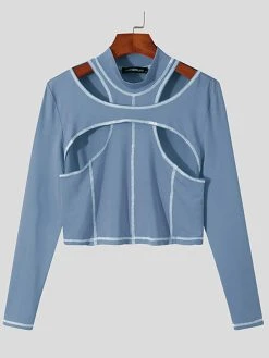 Men High Neck Cutout Crop T-Shirt -Incerun Shop d594ff38 320f 48c4 b8db c3f8b5baa890