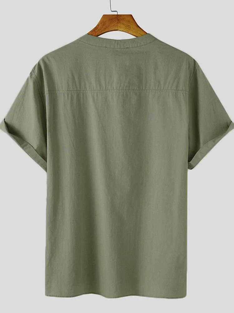 Mens Solid Short Sleeve Pocket Button Front Shirt 4 Mens Solid Short Sleeve Pocket Button Front Shirt - Image 2