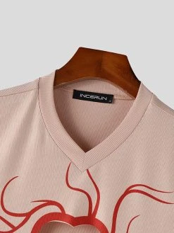 Mens Heart Print Cutout V-Neck Rib-Knit Sleeveless Tank -Incerun Shop d5d128ab 5dbc 4ec7 8d5a 2f36fdad85fc