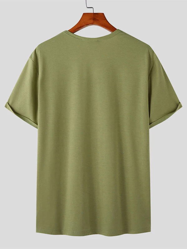 Mens Solid U-Neck Short Sleeve Loose T-Shirt 9 Mens Solid U-Neck Short Sleeve Loose T-Shirt - Image 7