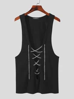 Mens Chain Lace Up V-Neck Tank Top -Incerun Shop d68face8 4874 4817 a81d 2f1797e3ecdd