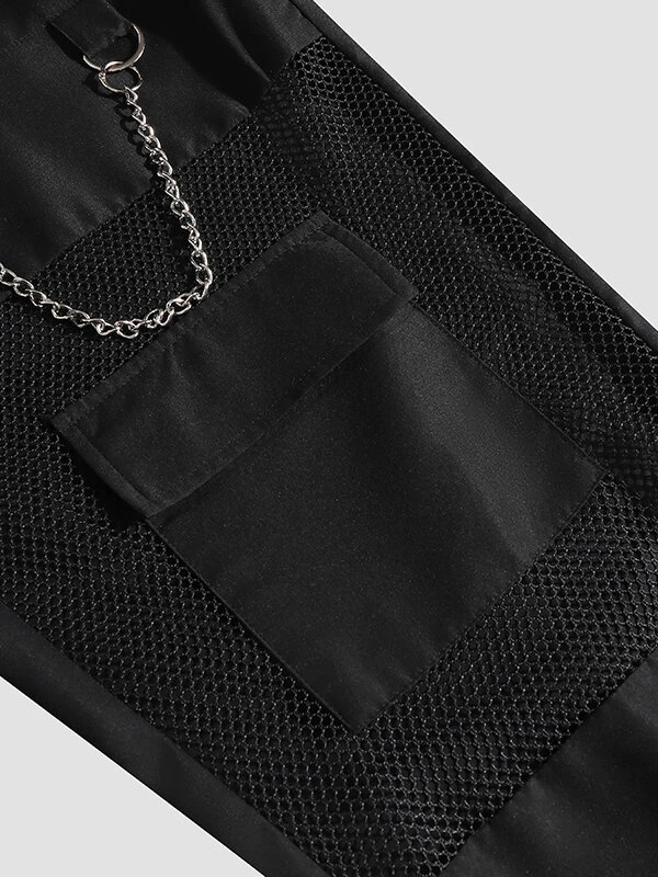Mens Mesh Patchwork Chain Design Flap Pocket Pants 8 Mens Mesh Patchwork Chain Design Flap Pocket Pants - Image 6