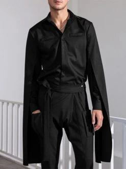 Men Irregular Flared Long-sleeved Loose Shirt