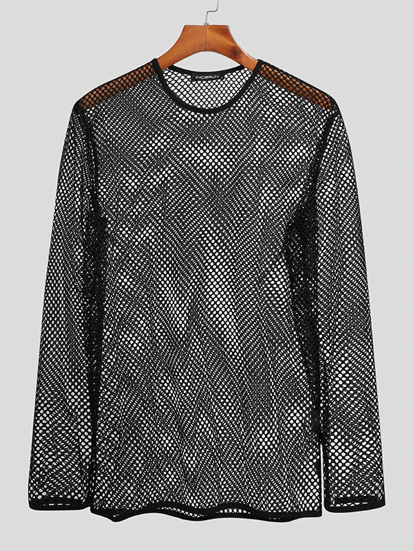 Mens Mesh See Through Long Sleeve T-Shirt 6 Mens Mesh See Through Long Sleeve T-Shirt - Image 4