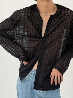 Mens Casual Mesh Check Long-sleeved Shirts -Incerun Shop d7192064 b227 429b b3ea f667c97459a6
