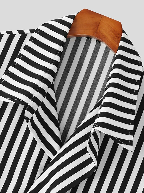 Mens Striped Short Sleeve Loose Fit Shirt 7 Mens Striped Short Sleeve Loose Fit Shirt - Image 5