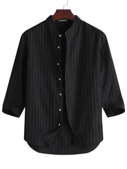Men Cotton Linen Striped Stand Collar Shirt 17 Men Cotton Linen Striped Stand Collar Shirt -Incerun Shop d7388e08 822a 43e4 a1f1 d53db1d06c48