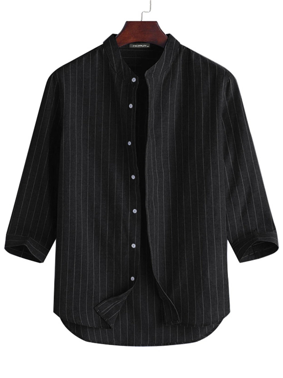 Men Cotton Linen Striped Stand Collar Shirt 8 Men Cotton Linen Striped Stand Collar Shirt - Image 6