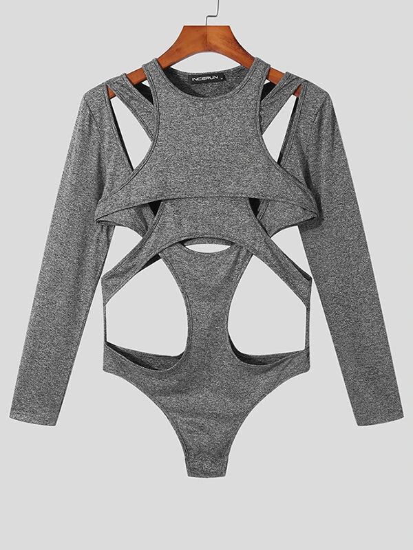 Mens Cutout Patchwork Long Sleeve Triangle Bodysuit 6 Mens Cutout Patchwork Long Sleeve Triangle Bodysuit - Image 4