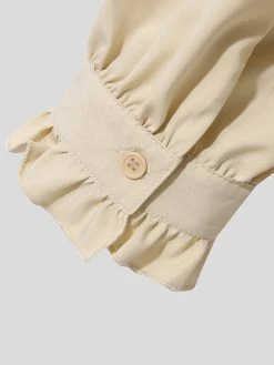 Mens Puff Sleeve Ruffle Neck Button Shirt -Incerun Shop d7f0e8ad d07f 4268 a43a a0a649583c8c