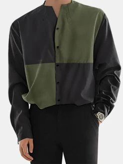 Mens V-Neck Patchwork Long Sleeve Button Up Shirts 10 Mens V-Neck Patchwork Long Sleeve Button Up Shirts -Incerun Shop d8c8647a ca5c 48db 80db 63a8593d2742