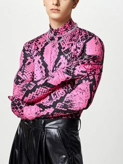 Mens Snake Print Long Sleeve High Neck T-shirt -Incerun Shop d91627c5 1527 4ee2 9d27 6e379d28757f