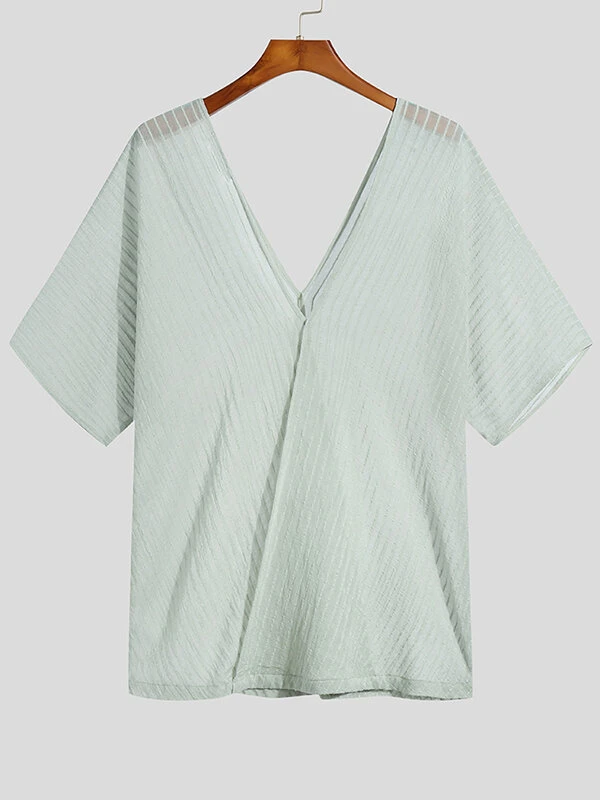 Mens Striped Front And Back Deep V-Neck T-Shirt 7 Mens Striped Front And Back Deep V-Neck T-Shirt - Image 5