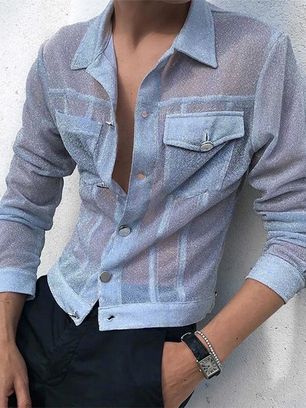 Mens Sexy See Through Glitter Mesh Jacket 2 Mens Sexy See Through Glitter Mesh Jacket