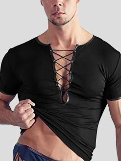 Mens Deep V Bandage Criss Cross T-Shirt -Incerun Shop daae420f 57b4 489a b8a4 2072e66a3c5e