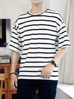 Mens Striped Crew Neck Short Sleeve Casual T-Shirt -Incerun Shop daf55b39 6c4a 4ed5 8a7c 27f4c3335a2c