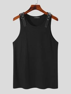 Mens Leather Shoulder Buckle Design Knitted Vest -Incerun Shop dafce206 cf7a 4ede ab28 7ce549e1279c
