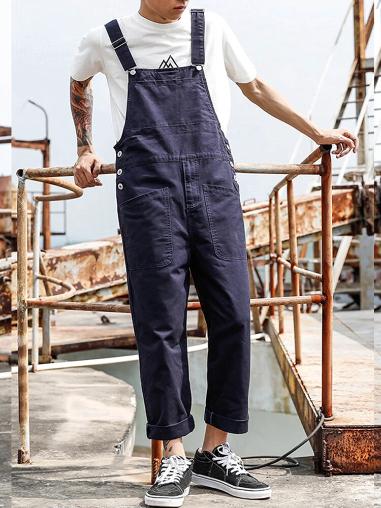 Mens Solid Button Design Casual Cargo Overall With Pocket 4 Mens Solid Button Design Casual Cargo Overall With Pocket - Image 2