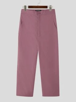 Mens Solid High Waist Pocket Casual Pants -Incerun Shop db150f00 e8a0 42e3 baa1 96713f39832d