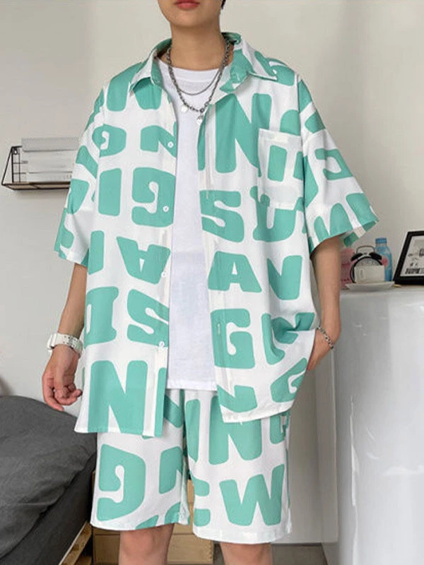 Mens Allover Letter Print 2 Pieces Outfits 11 Mens Allover Letter Print 2 Pieces Outfits - Image 9