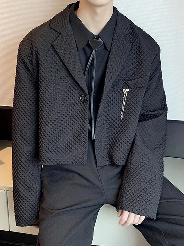 Mens Waffle Textured Long Sleeve Crop Blazer 4 Mens Waffle Textured Long Sleeve Crop Blazer - Image 2