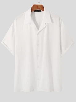 Mens Revere Collar Half Sleeve Button Shirt -Incerun Shop dcbc943f 8181 46de ad75 876629c0312f