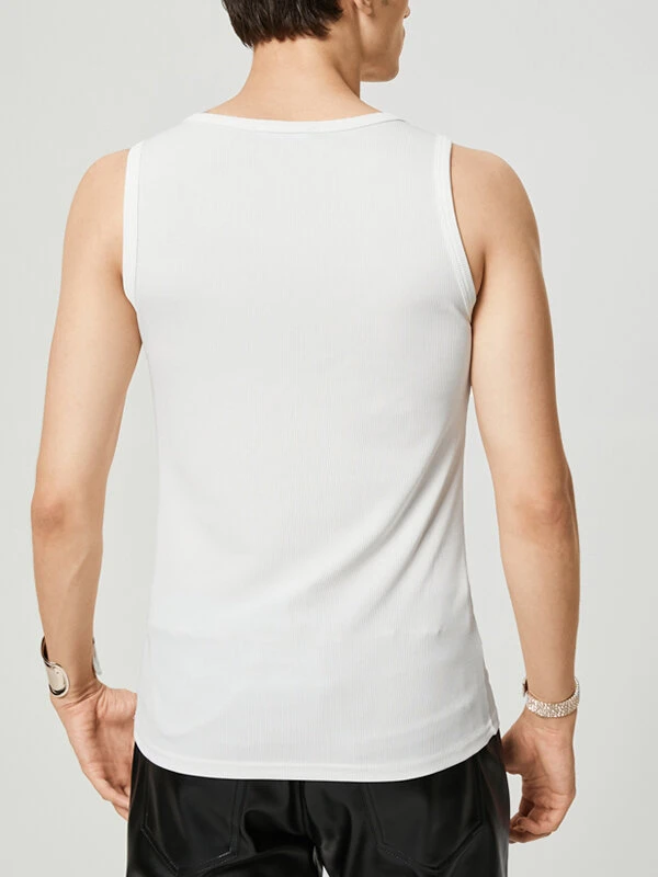 Mens Diagonal Strap Solid Color Casual Ribbed Tank 4 Mens Diagonal Strap Solid Color Casual Ribbed Tank - Image 2