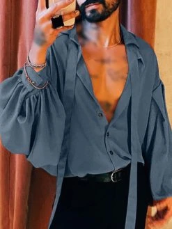 Men Puff Sleeve Strap Collar Loose Shirt -Incerun Shop dee5d064 4331 4fac b8e2 3b96aaee51b5