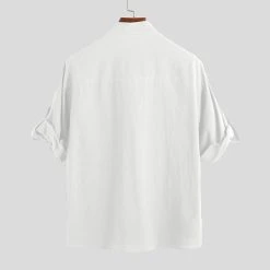 Mens Solid Color Chest Pocket Half Sleeve Stand Collar Breathable Casual Shirts -Incerun Shop df389f6e 029c 46dd a085 62b3fbe91422