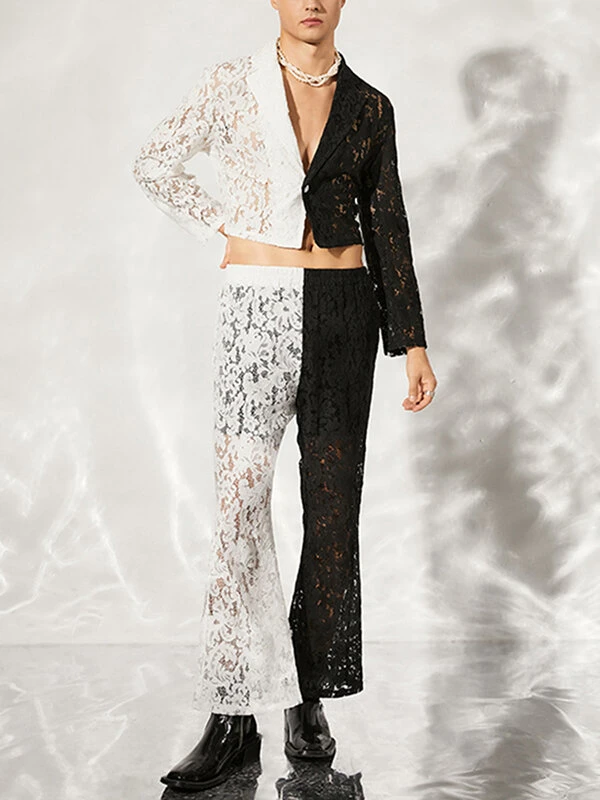 Mens Two Tone Lace Blazer 2PCS Outfits 5 Mens Two Tone Lace Blazer 2PCS Outfits - Image 3