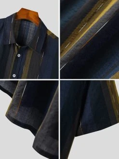 Mens Vintage Striped Lapel Short Sleeve Shirt -Incerun Shop e00f17b3 452e 4e38 bc4b 68be058cbea4