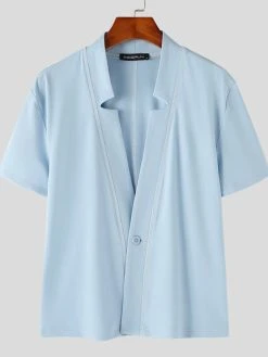 Mens Topstitching V-Neck Short Sleeve Crop Shirt 15 Mens Topstitching V-Neck Short Sleeve Crop Shirt -Incerun Shop e05aa20d 6d54 4aa1 99b9 25db9979a78a