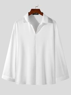 Men Loose Solid Color Long Sleeve Shirt -Incerun Shop e06c3612 e639 49e0 a20d 19f5cea1b7ef