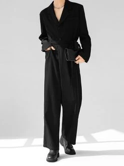 Mens Solid Lapel Button Front Belted Blazer Jumpsuit -Incerun Shop e07e168e 4816 43ba af4a 9132b503670d