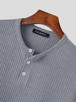 Mens Knitted Stripe Textured Stretchy Henley T-Shirt -Incerun Shop e0930999 63ac 4732 8881 b979af2d601b