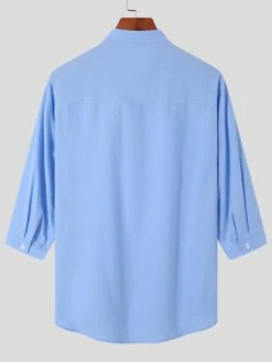 Mens Stand Collar Three-quarter Sleeve Shirt -Incerun Shop e0a72cfd fd50 4e30 8a08 520ff0ac7949