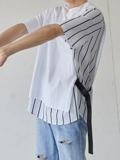 Mens Striped Patchwork Push Buckle Loose T-Shirt -Incerun Shop e1c8245d 48ea 43b7 bc5c d38948e8bfe4