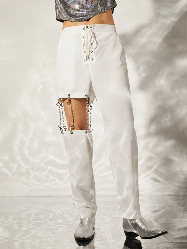 Mens Chain Hollow Cutout Lace Up Pants 7 Mens Chain Hollow Cutout Lace Up Pants - Image 5