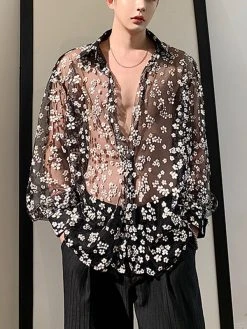 Men See Through Mesh Floral Print Shirt -Incerun Shop e1f464c8 f69a 4939 92b4 c93d6e121783