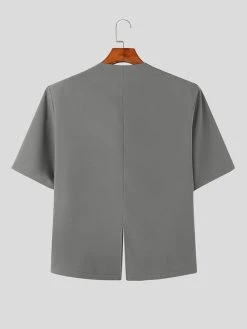 Mens Solid Collarless Short Sleeve Casual Blazer -Incerun Shop e2054234 1966 4ea0 a45a 6451c5f2affe